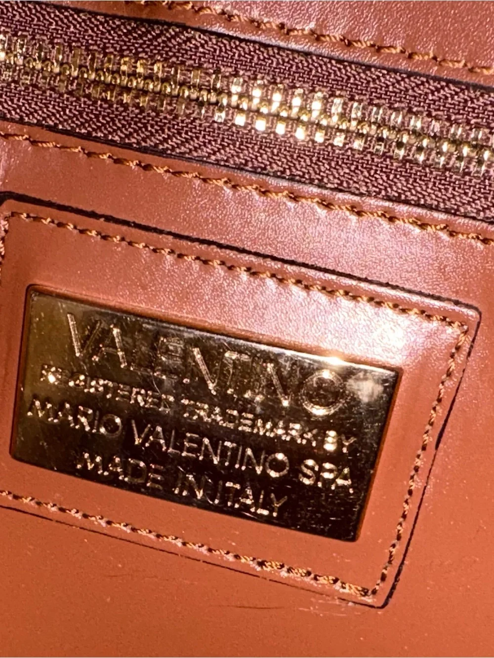 Mario Valentino Spa Brown Monogram Leather Tote with Gold Hardware